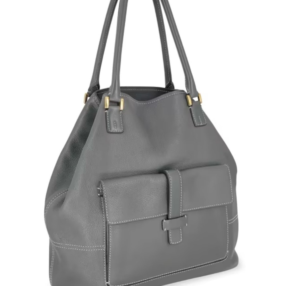 Loro Piana Globe Bag In Dark Grey Grained Leather